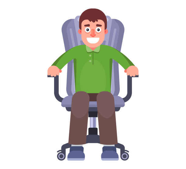 一个男人坐在办公椅上工作。平面矢量插图。图片下载