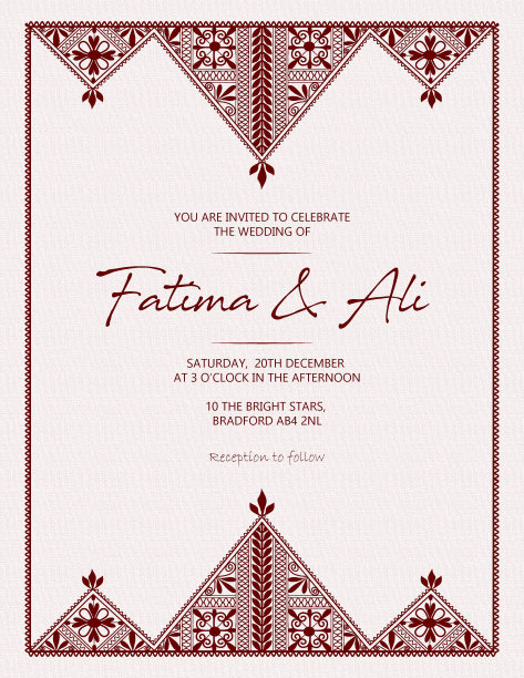 红色Fassi Henna婚礼请柬图片下载