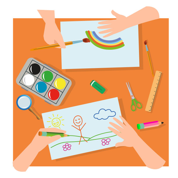 一套不同类型的手工工艺品。绘画，折纸，蜡烛制作图片下载