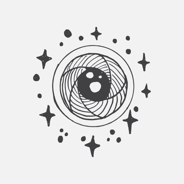 手工绘制的照相机镜头与火花插图图片下载