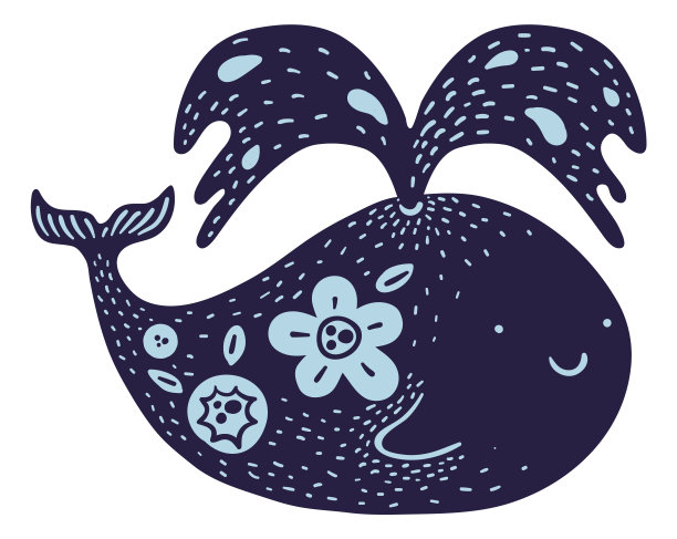 带花卉图案的鲸鱼。夜梦神秘装饰图片下载