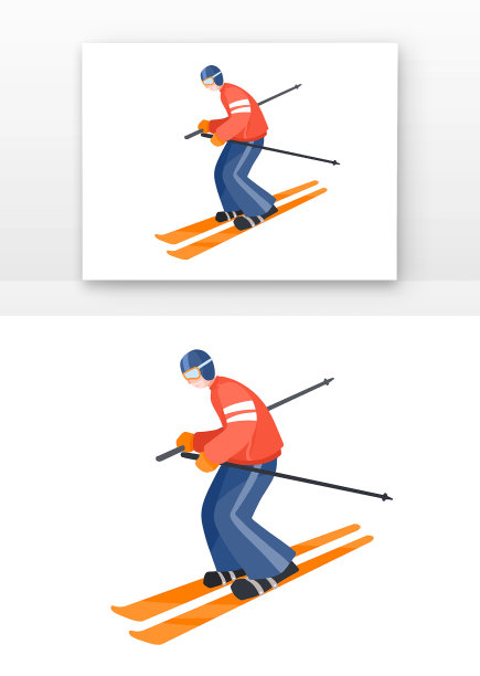 卡通人物双板滑雪运动图片下载