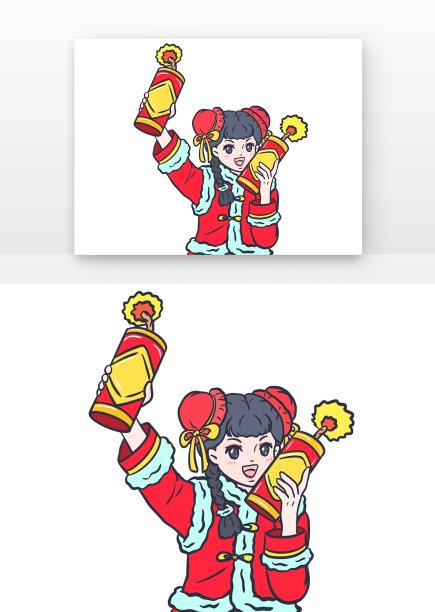 卡通国潮春节炫酷人物图片下载