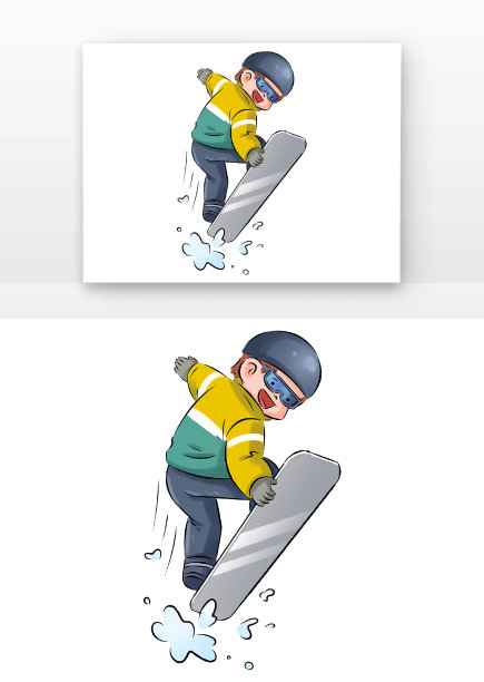 手绘冬季男孩滑雪图片下载