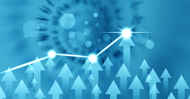 抽象的金融图表，蓝色背景的股票市场的上升趋势线和箭头图片下载