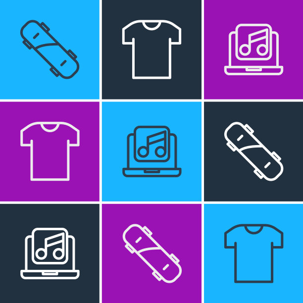 设置线滑板笔记本电脑与音乐和t恤图片下载