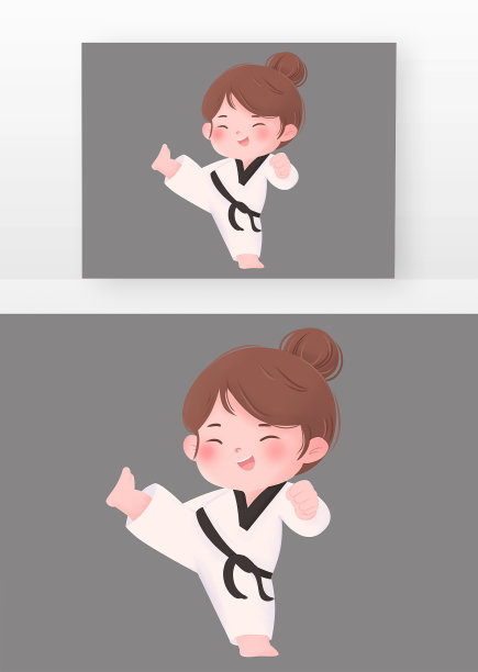 跆拳道儿童练武术女孩跆拳道踢腿运动图片下载