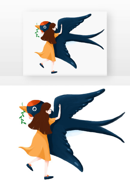 立春少女和燕子长发黄裙子女孩怀抱燕子绿草图片下载