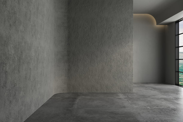 三维渲染，三维插图-空房间与灰色背景墙，混凝土地板。适用于室内房间、办公室、家具模板。模拟。图片下载