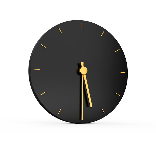 高级黄金时钟图标隔离五点半钟黑色图标五点半或17:30点钟时间图标五点半3d插图图片下载
