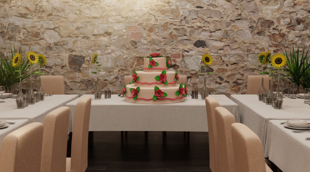 地窖餐厅逼真的3D渲染图片下载