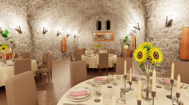 地窖餐厅逼真的3D渲染图片下载