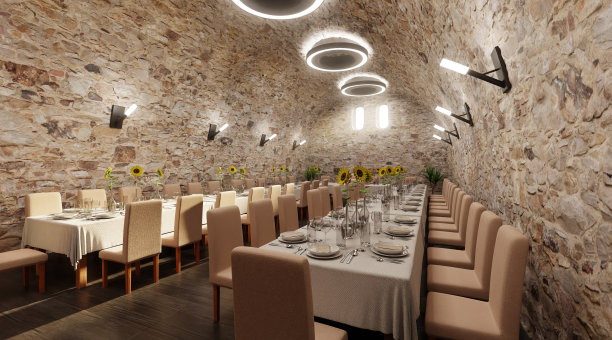 地窖餐厅逼真的3D渲染图片下载