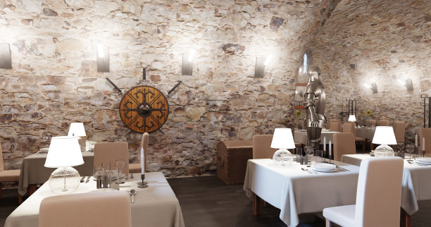 地窖餐厅逼真的3D渲染图片下载