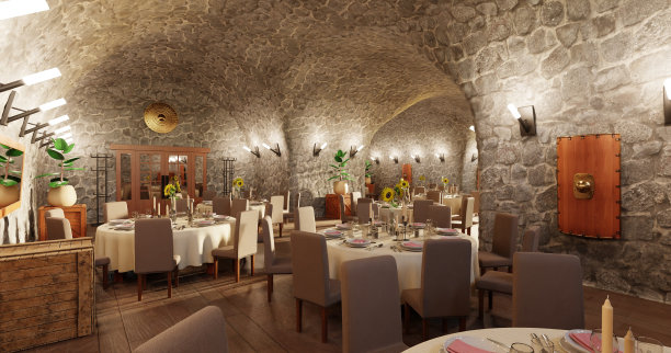 地窖餐厅逼真的3D渲染图片下载
