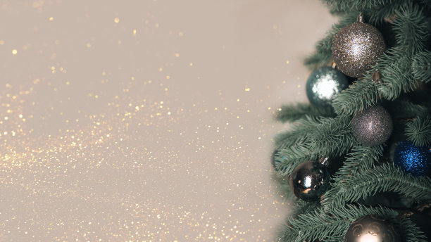 圣诞节的旗帜。圣诞树上的光背景与闪光图片下载