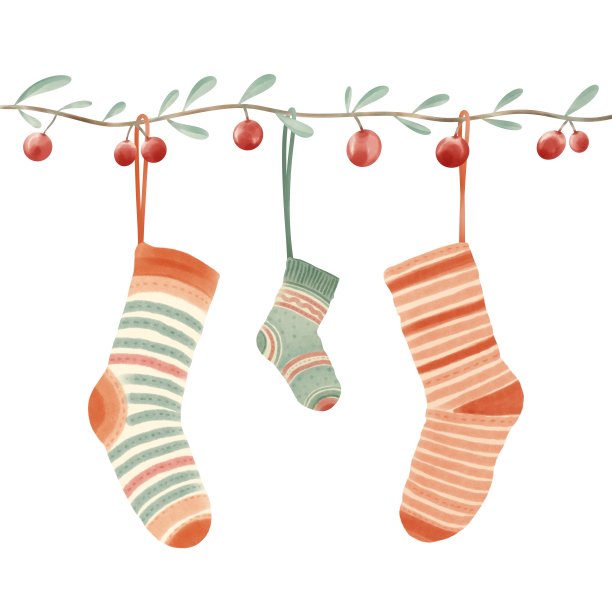 水彩圣诞彩色袜子的礼物孤立在白色背景。图片下载