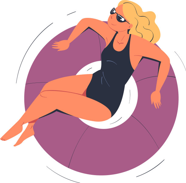 女性角色戴着太阳镜漂浮在橡胶上图片下载