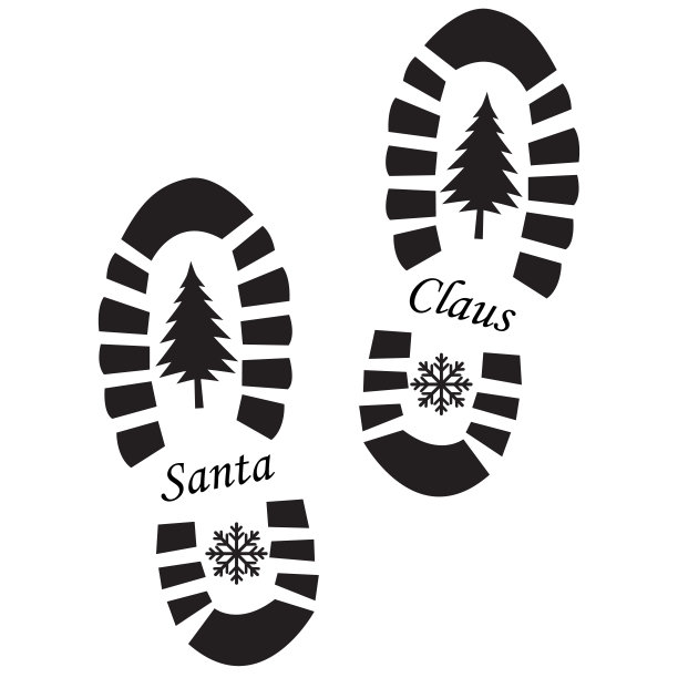 白色背景上的圣诞老人足迹。圣诞老人剪脚模板。圣诞老人足迹模板设计。平的风格。图片下载