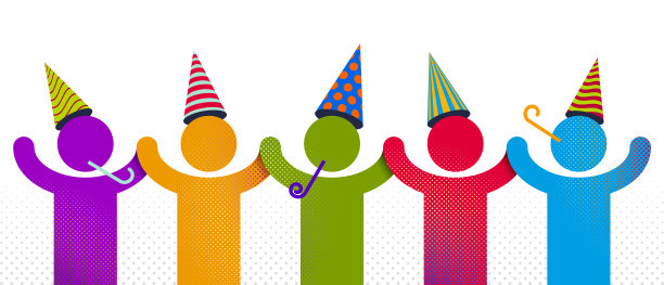 庆祝人矢量概念简单的插画或图标，庆祝周年纪念日或节日的乐趣，一群欢快快乐的人在聚会上玩得开心。图片下载