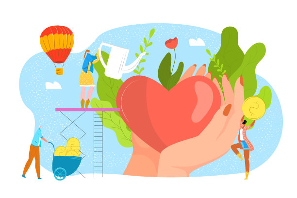 献血、慈善、慈善概念为献血者日，帮助和拯救生命矢量插画。心在爱心手中，捐款和金钱。图片下载