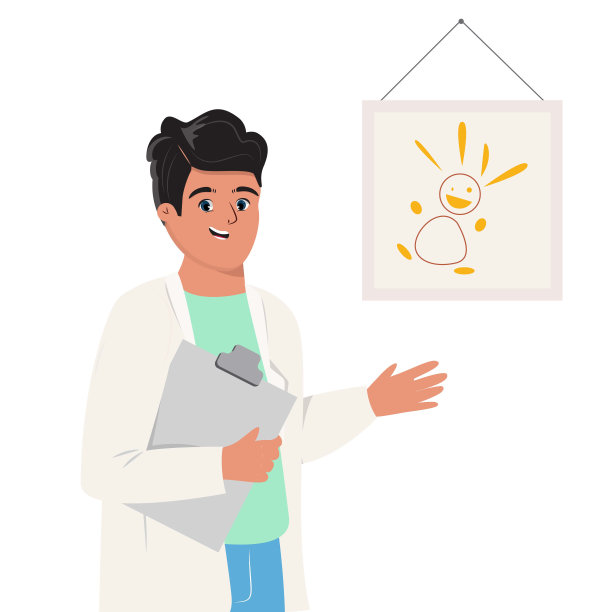 儿科医生的插图，背景是一张有趣的图片。图片下载