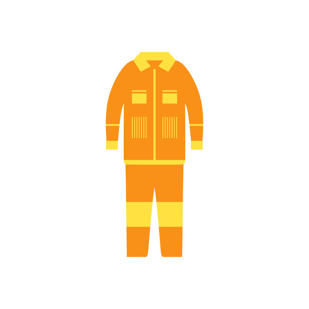 消防装备元素与橙色防火外套隔离在白色背景。图片下载