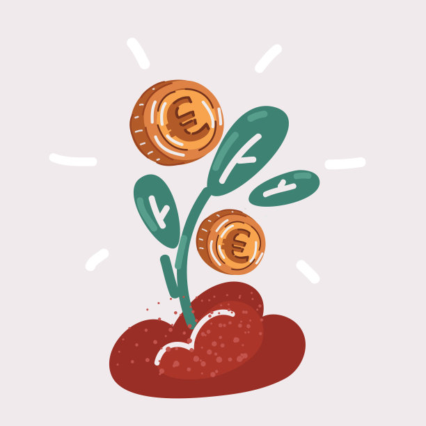 欧洲硬币的绿色幼苗发芽的矢量图。投资、业务增长和绿色经营理念。图片下载
