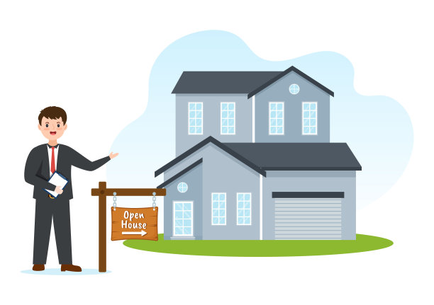 欢迎光临您的新住宅房地产服务，平面卡通手绘模板插图图片下载