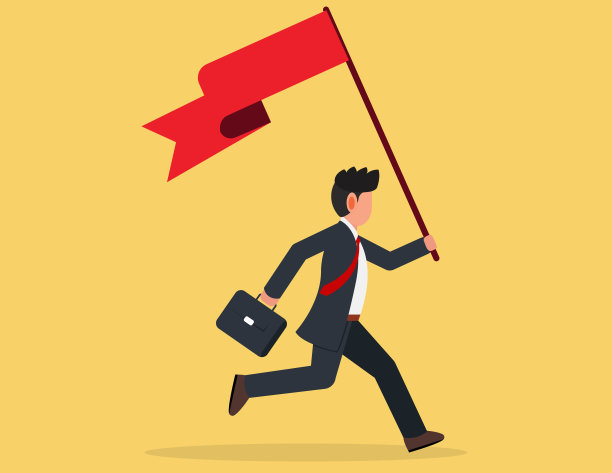 商人举着旗帜，奔向成功。图片下载