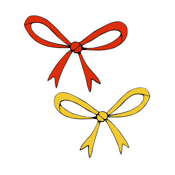 一套矢量彩色蝴蝶结，缎带在平面涂鸦风格。剪贴艺术，装饰，传统的节日设计元素孤立在白色背景图片下载