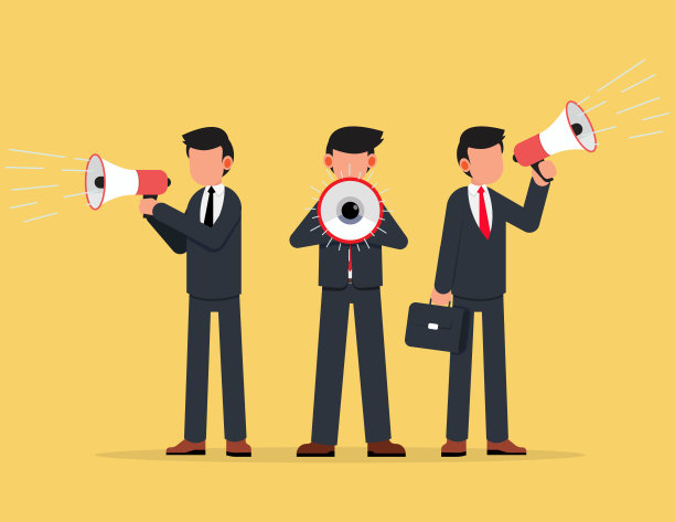 一群商人用扩音器大声喊叫。图片下载
