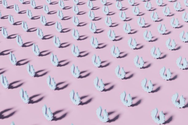 3d渲染浅蓝色蝙蝠剪影在粉红色的背景。现代创意3d万圣节插画。时髦的万圣节3d概念背景图片下载