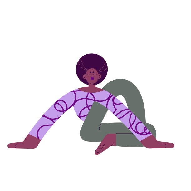 女子在瑜伽体式，伸展在扭转的位置。黑人女孩在锻炼，训练身体在半鱼王的姿势，坐姿。平面矢量插图孤立在白色背景上图片下载