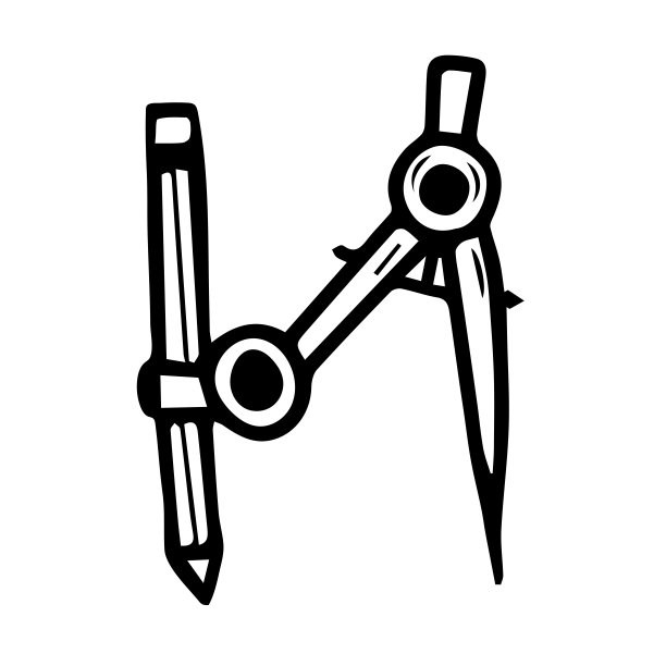 几何教育理念与绘图罗盘上的白色背景标志设计。分割器、弓形圆规、枢轴、圆规圆弧绘制工具孤立矢量设计与说明。图片下载