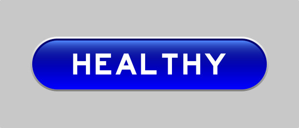 蓝色胶囊形状按钮，灰色背景上有健康字样图片下载