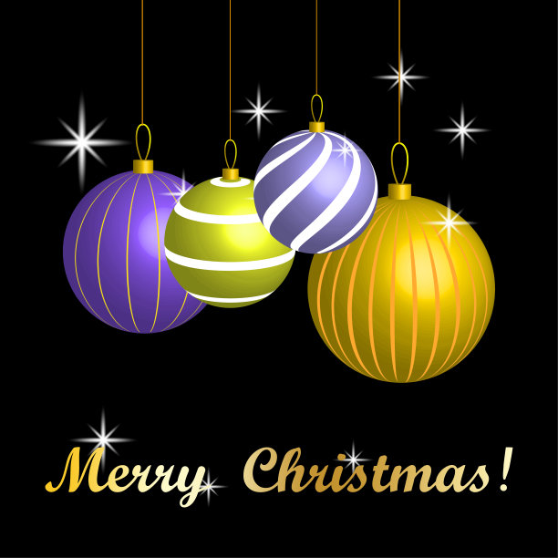 黑色背景的圣诞树玩具。新年元素。球图标。矢量插图。股票的形象。图片下载