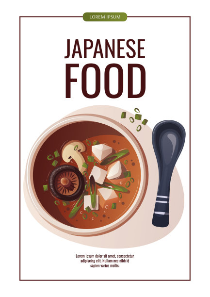 传单设计与豆腐，蘑菇，葱味增汤。日本食品图片下载