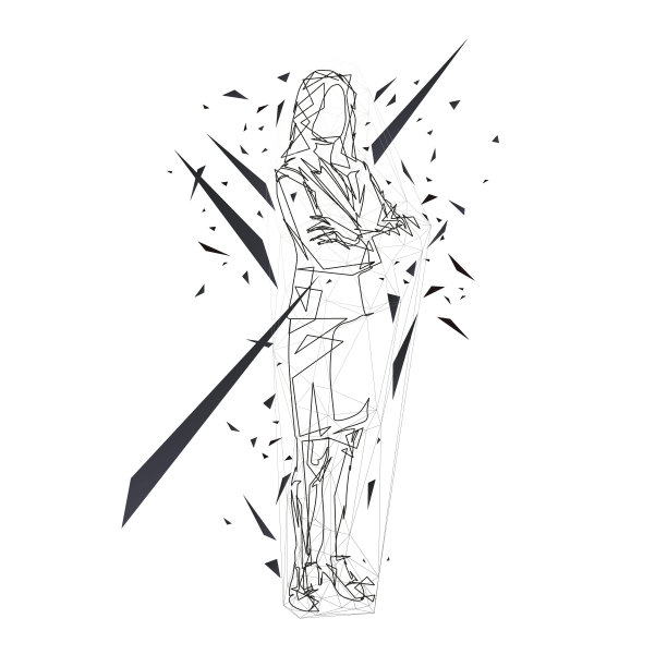 商业妇女抱臂站立，抽象矢量图，孤立的低多边形插图。正面，女上班族几何图图片下载