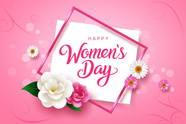 妇女节快乐文字矢量模板设计。妇女节在空白的空间和粉红色的背景为妇女国际图片下载