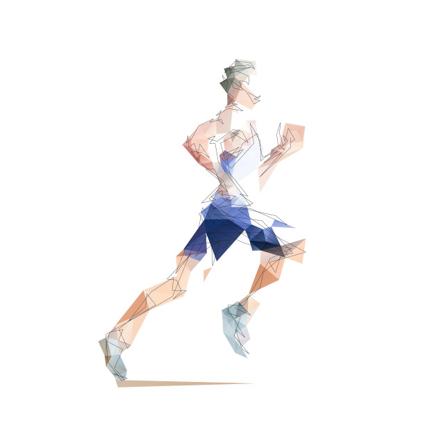 奔跑的人，抽象的低多边形矢量插图。用线条和三角形绘制几何图形。运行图片下载