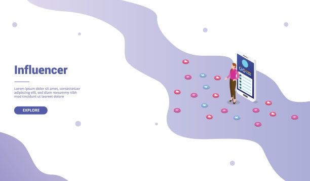 社交媒体影响者营销业务为网站模板或登陆首页与等距风格向量图片下载