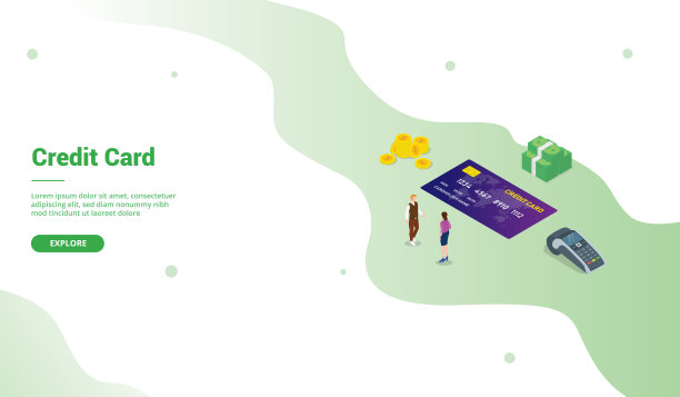 Cc信用卡分析用现代等距风格为网站登陆主页模板-矢量图片下载