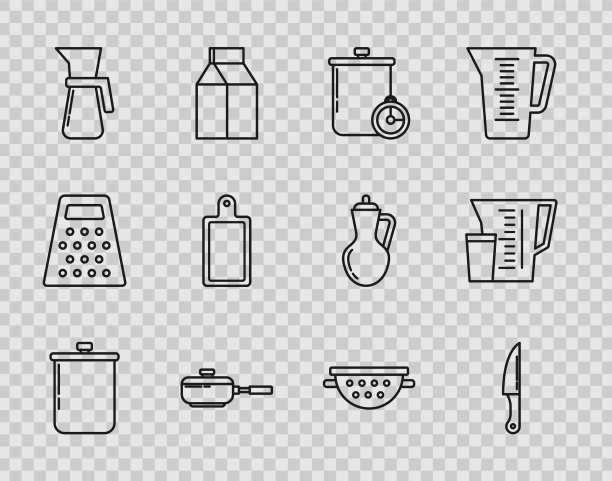 设置线烹饪锅刀和厨房定时器图片下载