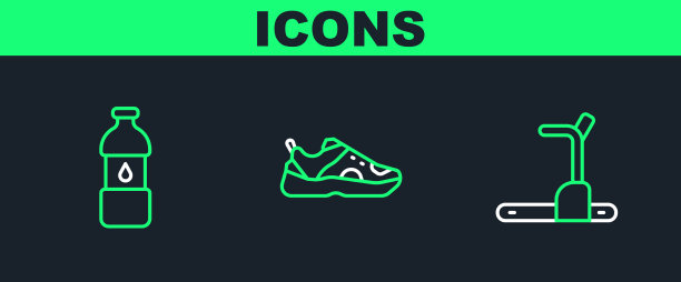 设置跑步机的直线和瓶装水图片下载