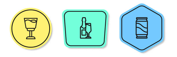 设置线葡萄酒杯香槟瓶和和啤酒图片下载