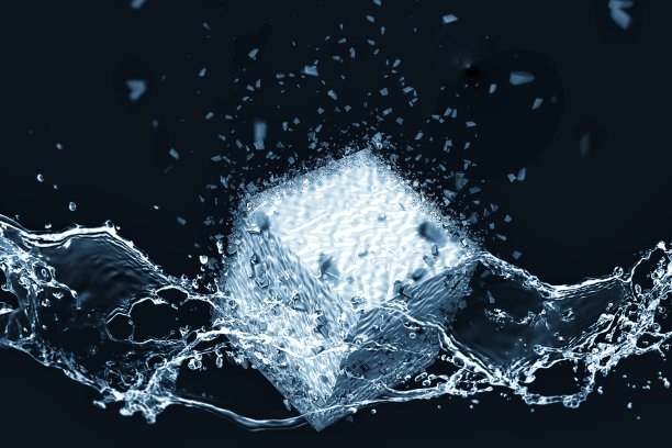 结合科学概念的水溅和方形冰的3d插画图片下载