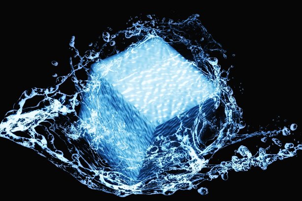 结合科学概念的水溅和方形冰的3d插画图片下载