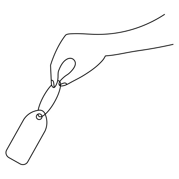 手里拿一个空标签。在标签上放置文字。草图。标签挂在一根线上。图片下载