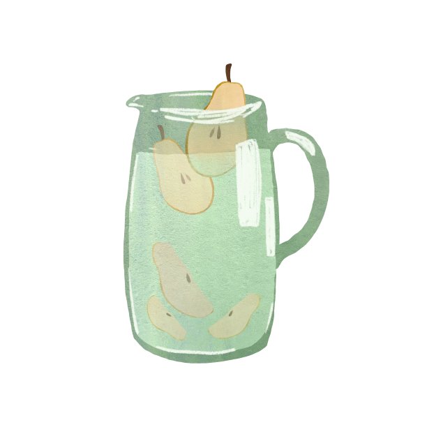 柠檬水玻璃瓶梨水果水彩图片下载